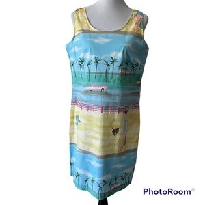 Weekend Traffic sleeveless beach print cool breathable cotton sheath dress Sz L